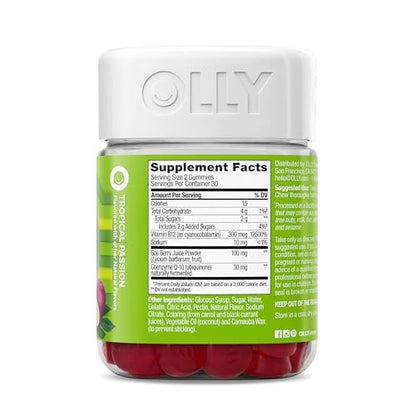 OLLY Daily Energy Gummy – Koffeinfreie Vitamin B12 & CoQ10 Gummibärchen für Erwachsene, Goji-Beere, tropischer Geschmack – 60 Stück