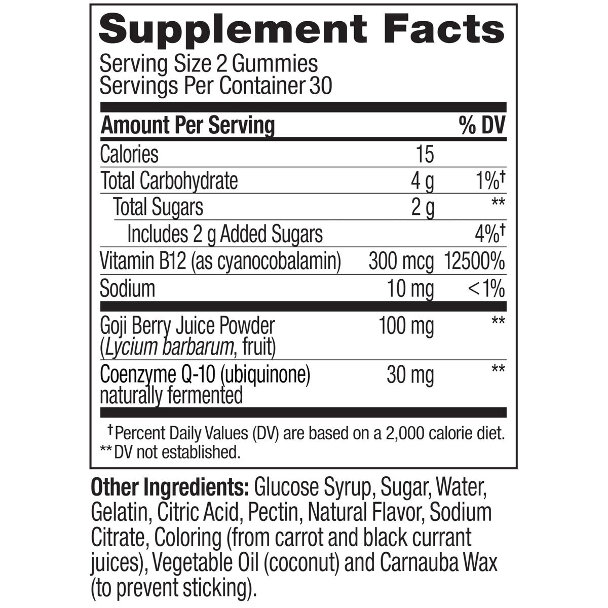 OLLY Daily Energy Gummy – Koffeinfreie Vitamin B12 & CoQ10 Gummibärchen für Erwachsene, Goji-Beere, tropischer Geschmack – 60 Stück