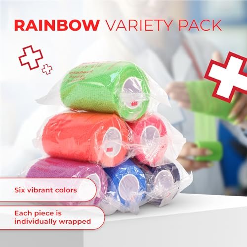 Ever Ready First Aid Selbsthaftende Kohäsive Bandagen 7,6 cm x 4,6 m - 12 Stück, Regenbogenfarben