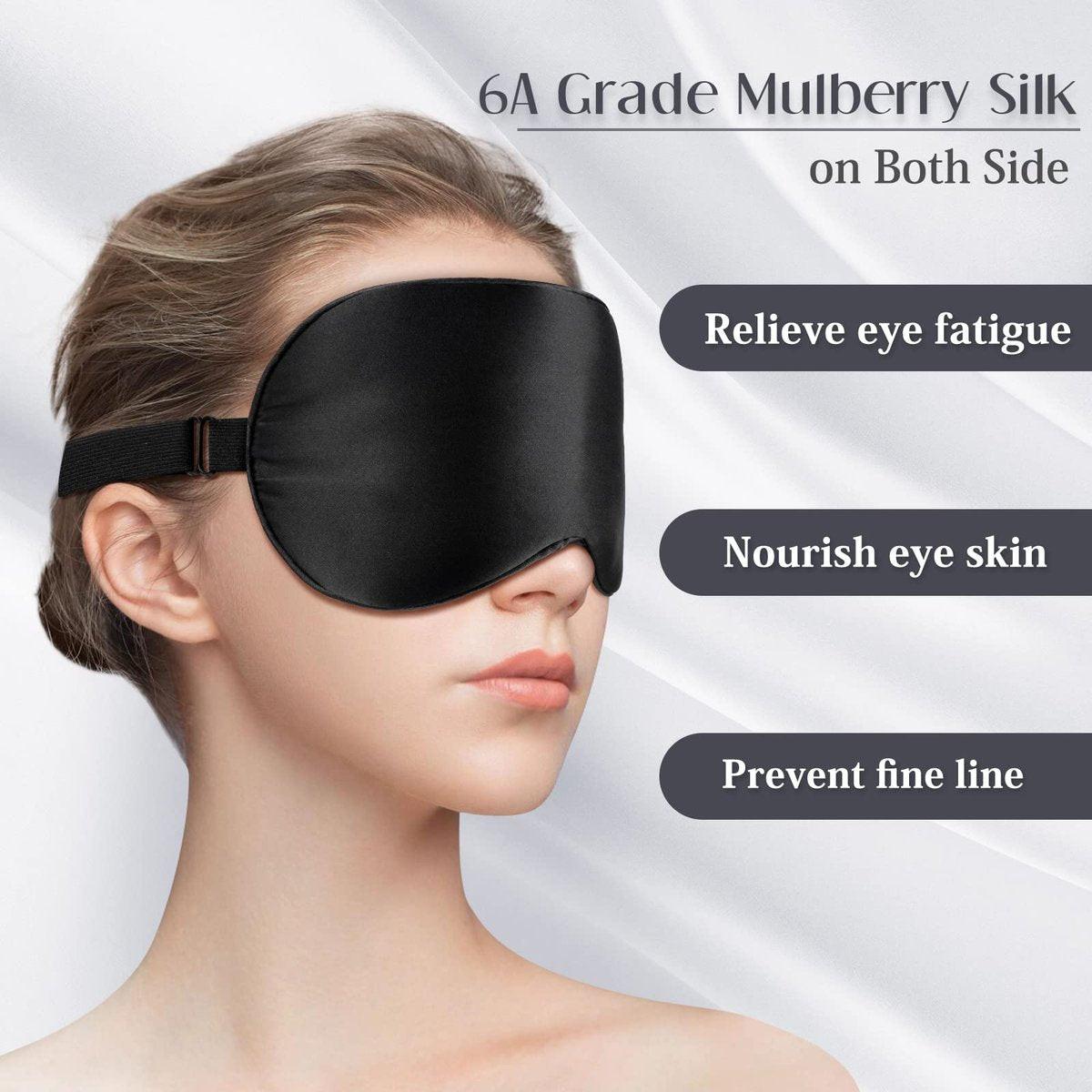 LULUSILK Seidenschlafmaske mit verstellbarem Band – Mulberry-Seide für Damen und Herren, weiche Augenabdeckung für Nacht, Reisen und Nickerchen (Schwarz)