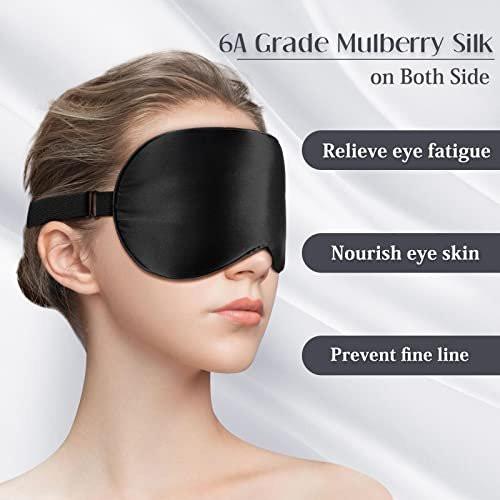 LULUSILK Seidenschlafmaske mit verstellbarem Band – Mulberry-Seide für Damen und Herren, weiche Augenabdeckung für Nacht, Reisen und Nickerchen (Schwarz)