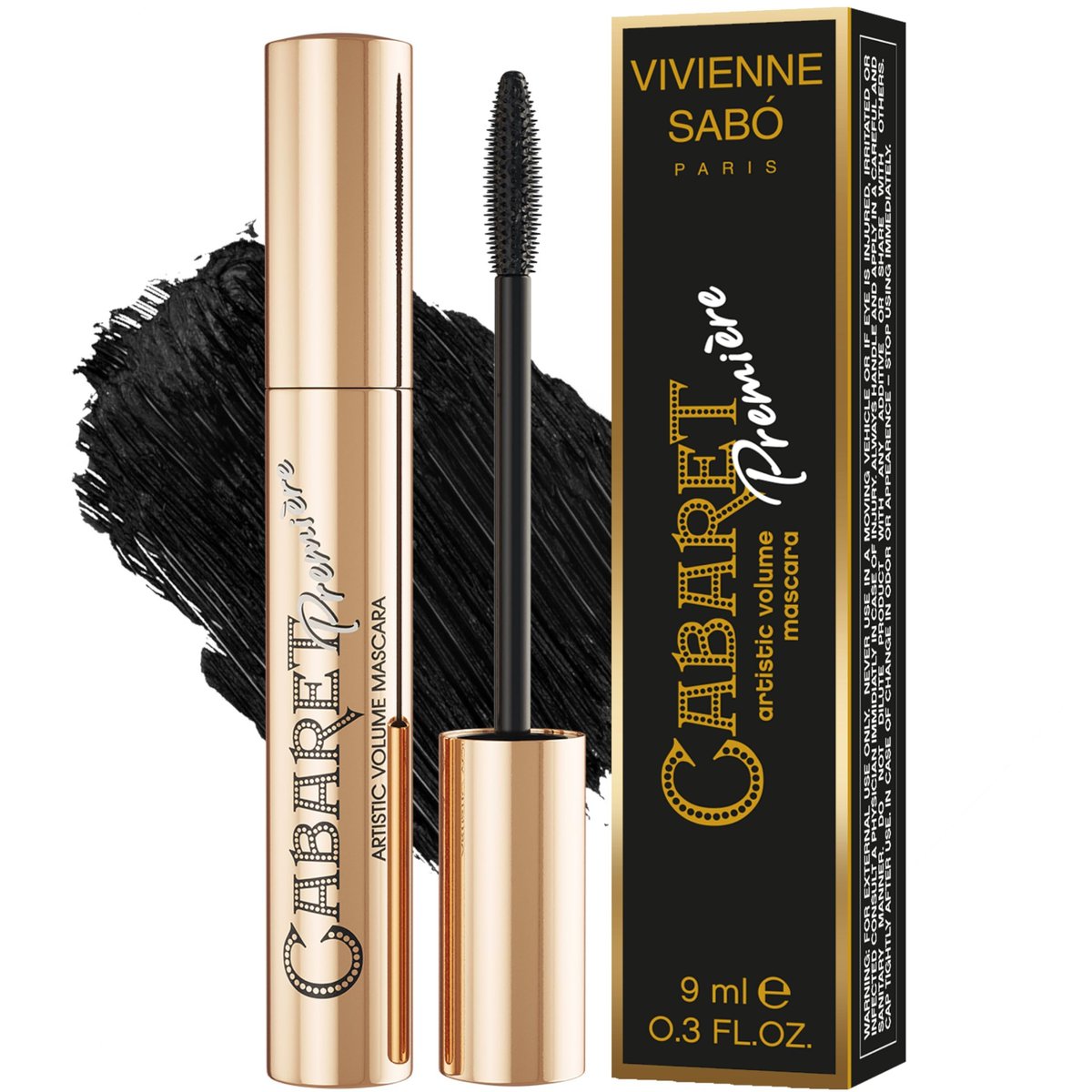 Vivienne Sabó Cabaret Premiere Black Mascara – Volumen & Länge, definierend, lockend, wischfest, wasserlöslich, tierversuchsfrei, 0,3 Fl Oz