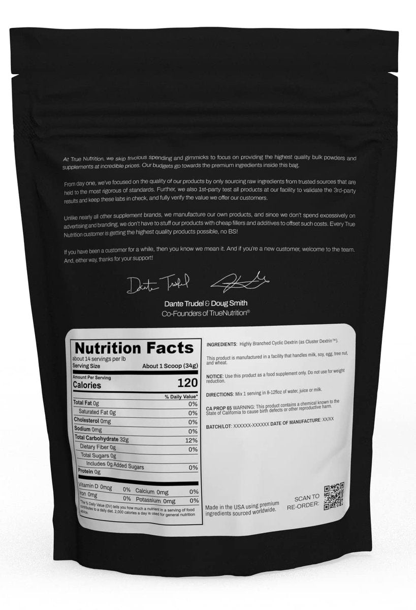 True Nutrition – Highly Branched Cyclic Dextrin (HBCD) – Kohlenhydratpulver für anhaltende Intra-Workout-Energie und verbesserte Muskelregeneration – Vegan & Non-GMO – Ungesüßt, 1 lb