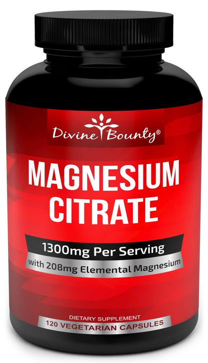 Reines Magnesiumcitrat Kapseln - 1300mg Magnesiumpräparat mit elementarem Magnesium - 120 vegane Kapseln