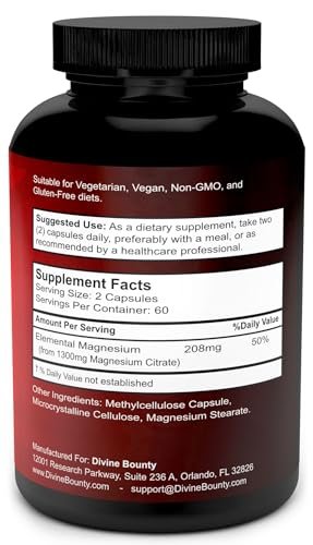 Reines Magnesiumcitrat Kapseln - 1300mg Magnesiumpräparat mit elementarem Magnesium - 120 vegane Kapseln