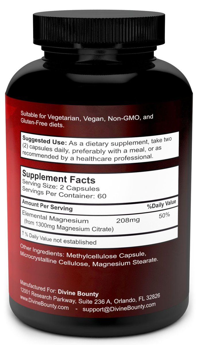 Reines Magnesiumcitrat Kapseln - 1300mg Magnesiumpräparat mit elementarem Magnesium - 120 vegane Kapseln
