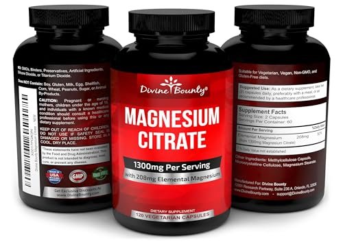 Reines Magnesiumcitrat Kapseln - 1300mg Magnesiumpräparat mit elementarem Magnesium - 120 vegane Kapseln