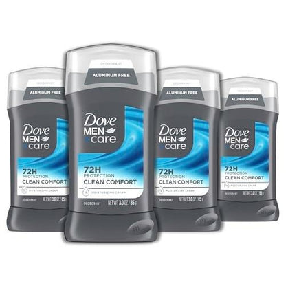 DOVE MEN + CARE Deodorant Stick für Männer Clean Comfort, 4er-Pack, aluminiumfrei, 72-Stunden-Geruchsschutz, mit 1/4 Feuchtigkeitscreme, 3 oz (4 Stück)