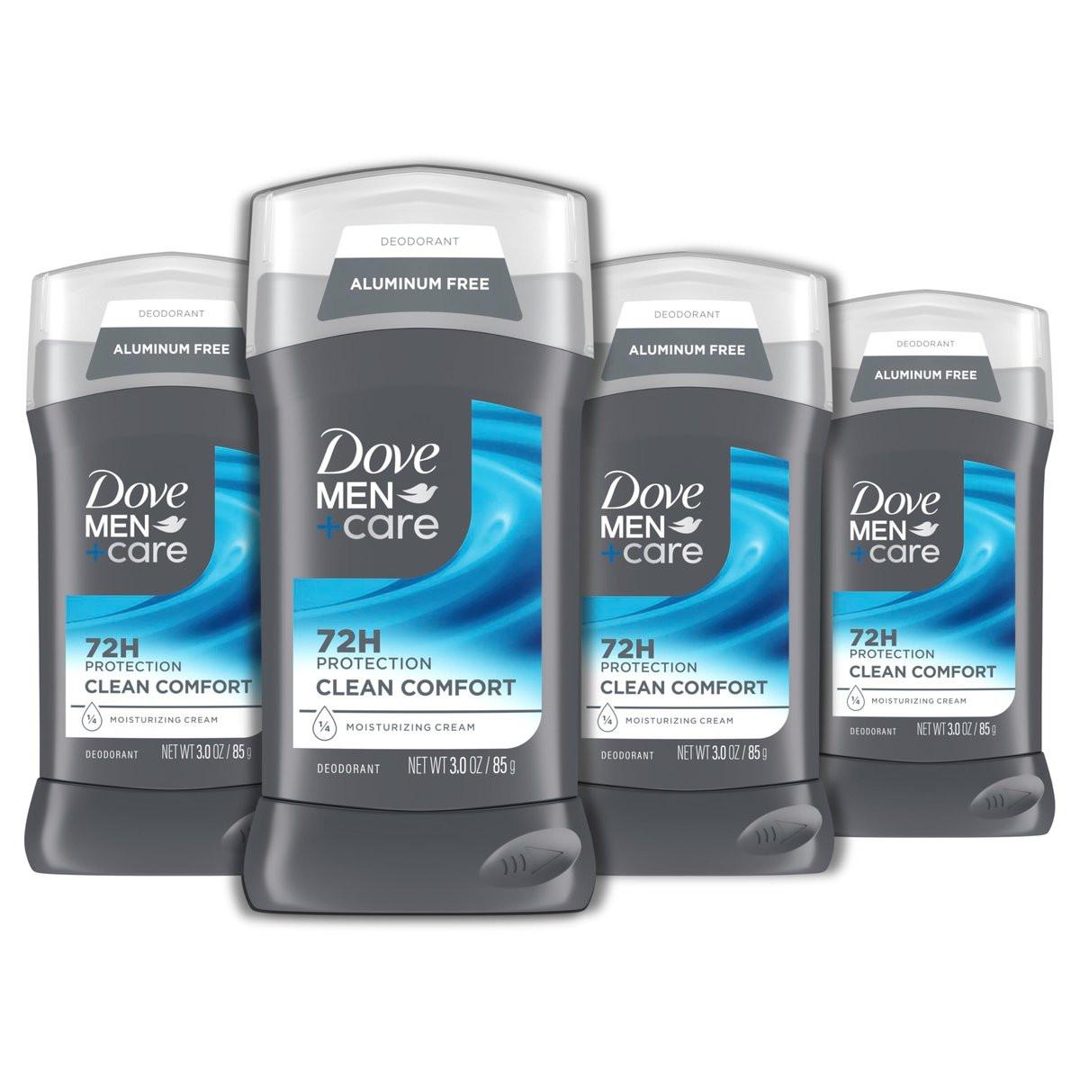 DOVE MEN + CARE Deodorant Stick für Männer Clean Comfort, 4er-Pack, aluminiumfrei, 72-Stunden-Geruchsschutz, mit 1/4 Feuchtigkeitscreme, 3 oz (4 Stück)