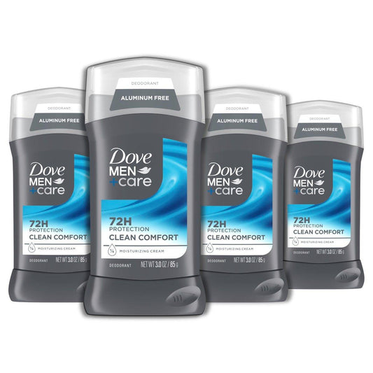 DOVE MEN + CARE Deodorant Stick für Männer Clean Comfort, 4er-Pack, aluminiumfrei, 72-Stunden-Geruchsschutz, mit 1/4 Feuchtigkeitscreme, 3 oz (4 Stück)