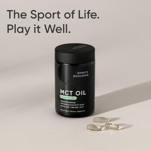 Sports Research® Coconut MCT Öl 3000mg – Keto Gehirn & Körper Energie – C8 + C10 MCT Öl aus Kokosnuss – Keto – Nicht-GVO – Glutenfrei – 240 Weichkapseln