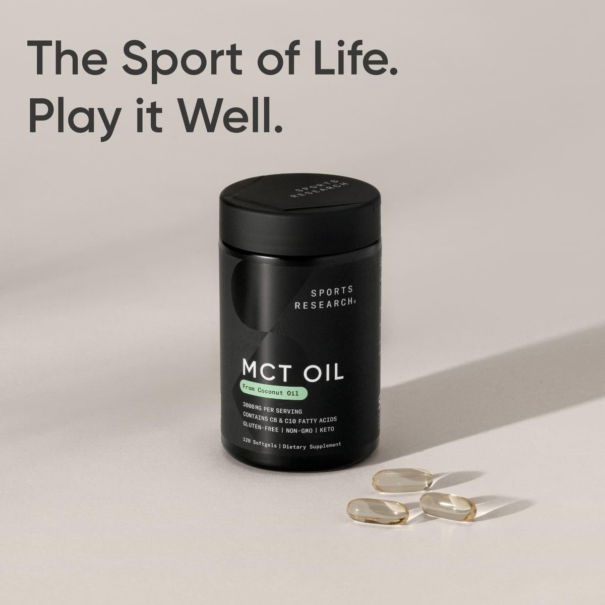 Sports Research MCT Öl Kapseln aus Kokosnussöl | Keto-Treibstoff für Gehirn & Körper | Hochpotent 3000 mg | Aus Non-GMO Kokosnüssen (120 Softgels)