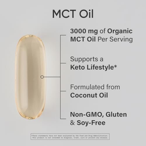 Sports Research MCT Öl Kapseln aus Kokosnussöl | Keto-Treibstoff für Gehirn & Körper | Hochpotent 3000 mg | Aus Non-GMO Kokosnüssen (120 Softgels)