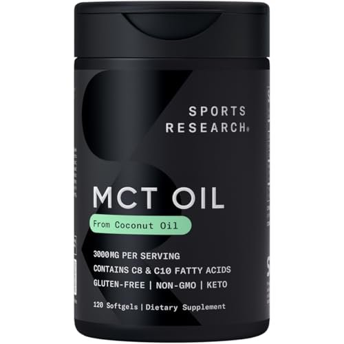 Sports Research MCT Öl Kapseln aus Kokosnussöl | Keto-Treibstoff für Gehirn & Körper | Hochpotent 3000 mg | Aus Non-GMO Kokosnüssen (120 Softgels)