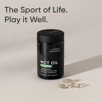 Sports Research® Coconut MCT Öl 3000mg – Keto Gehirn & Körper Energie – C8 + C10 MCT Öl aus Kokosnuss – Keto – Nicht-GVO – Glutenfrei – 240 Weichkapseln