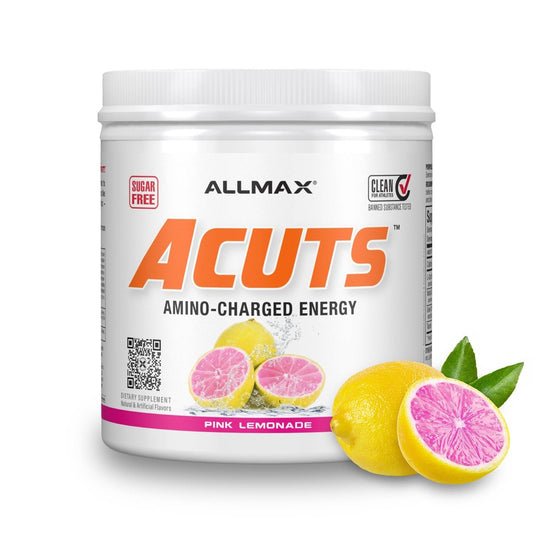 ALLMAX ACUTS Amino Energy Pulver – Aminosäuren mit Koffein, Grüner Kaffee-Extrakt, Taurin, L-Carnitin, Zuckerfrei, 30 Portionen, Pink Lemonade