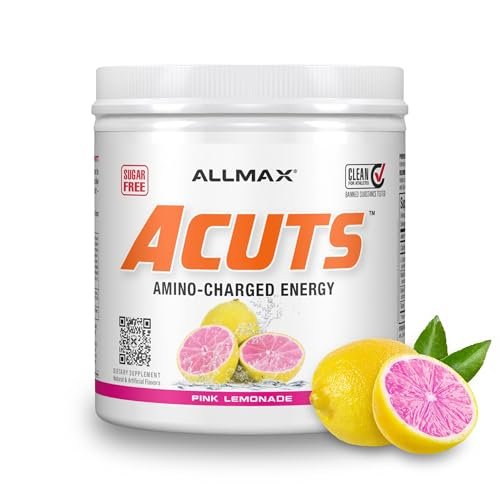 ALLMAX ACUTS Amino Energy Pulver – Aminosäuren mit Koffein, Grüner Kaffee-Extrakt, Taurin, L-Carnitin, Zuckerfrei, 30 Portionen, Pink Lemonade