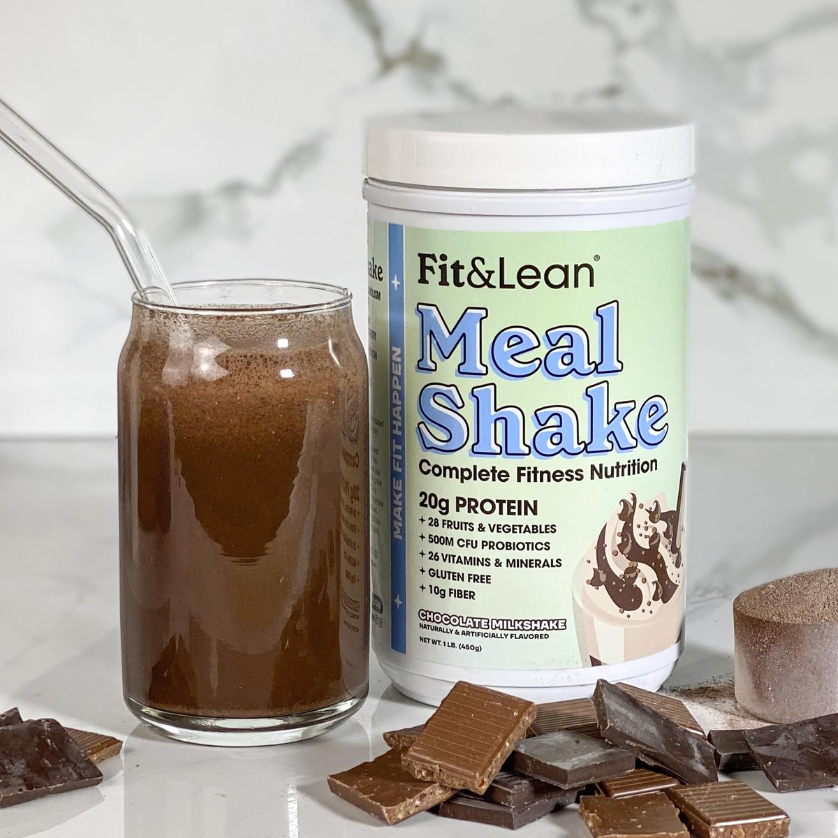 Fit & Lean Mahlzeiten-Shake, Fettverbrennender Mahlzeitenersatz, Protein, Ballaststoffe, Probiotika, Schokolade, 1 Pfund, 10 Portionen pro Behälter