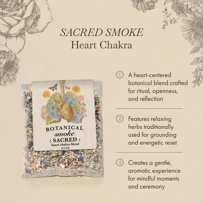Anima Mundi Apothecary Smokable Herbs - Sacred Smoke - Heart Chakra Kräutermischung zum Rauchen - mit entspannenden Botanicals wie Beifuß, Helmkraut, blauer Kornblume, Ringelblume & Rosenblättern (0,5 oz)