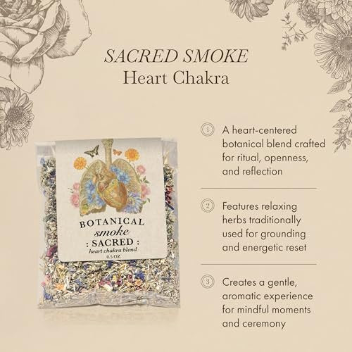 Anima Mundi Apothecary Smokable Herbs - Sacred Smoke - Heart Chakra Kräutermischung zum Rauchen - mit entspannenden Botanicals wie Beifuß, Helmkraut, blauer Kornblume, Ringelblume & Rosenblättern (0,5 oz)