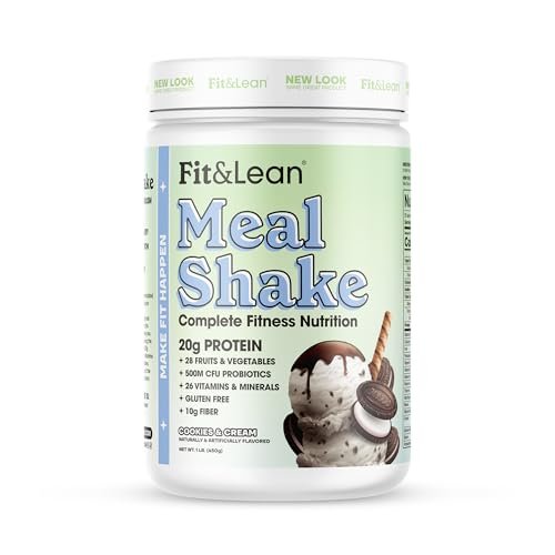 Fit & Lean Meal Shake – Mahlzeitenersatz zur Fettverbrennung mit Protein, Ballaststoffen, Probiotika und Bio-Obst & -Gemüse, Cookies & Cream, 454 g, 10 Portionen
