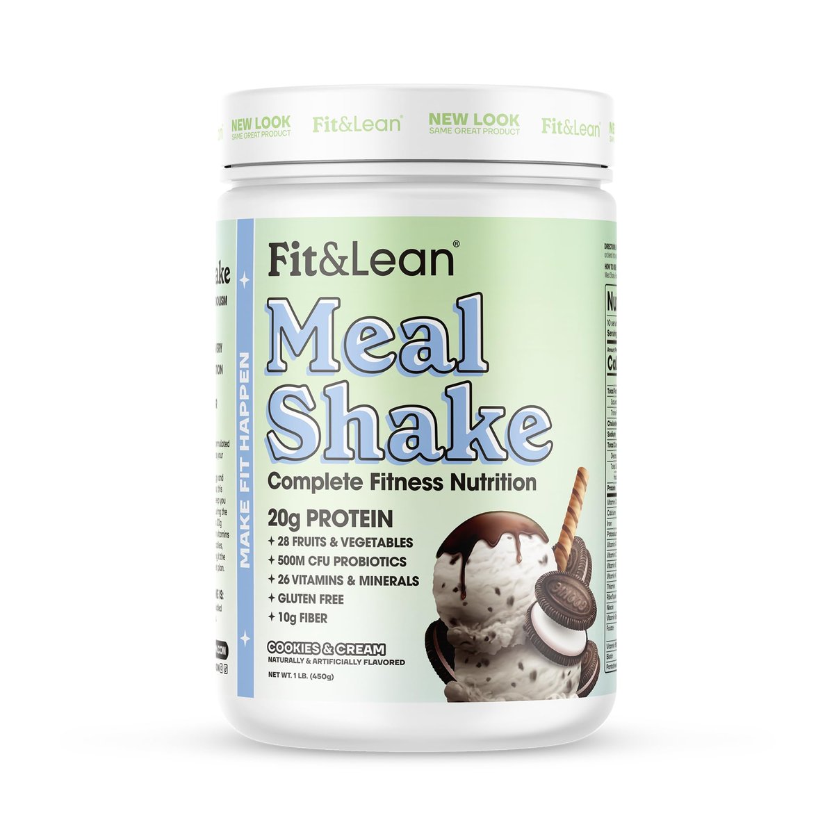 Fit & Lean Meal Shake – Mahlzeitenersatz zur Fettverbrennung mit Protein, Ballaststoffen, Probiotika und Bio-Obst & -Gemüse, Cookies & Cream, 454 g, 10 Portionen