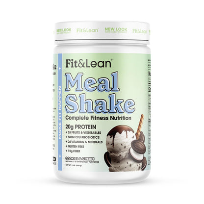 Fit & Lean Meal Shake – Mahlzeitenersatz zur Fettverbrennung mit Protein, Ballaststoffen, Probiotika und Bio-Obst & -Gemüse, Cookies & Cream, 454 g, 10 Portionen