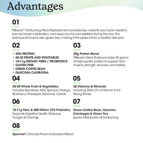 Fit & Lean Meal Shake – Mahlzeitenersatz zur Fettverbrennung mit Protein, Ballaststoffen, Probiotika und Bio-Obst & -Gemüse, Cookies & Cream, 454 g, 10 Portionen