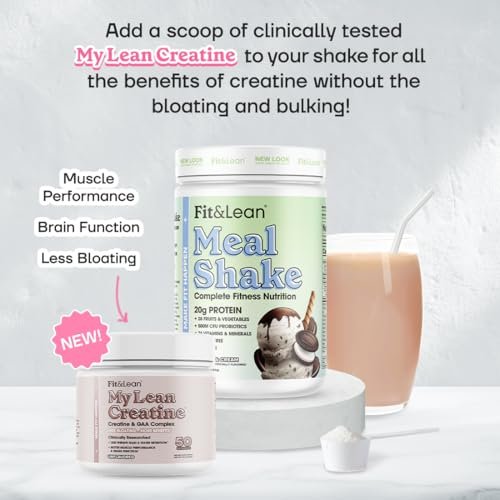 Fit & Lean Meal Shake – Mahlzeitenersatz zur Fettverbrennung mit Protein, Ballaststoffen, Probiotika und Bio-Obst & -Gemüse, Cookies & Cream, 454 g, 10 Portionen