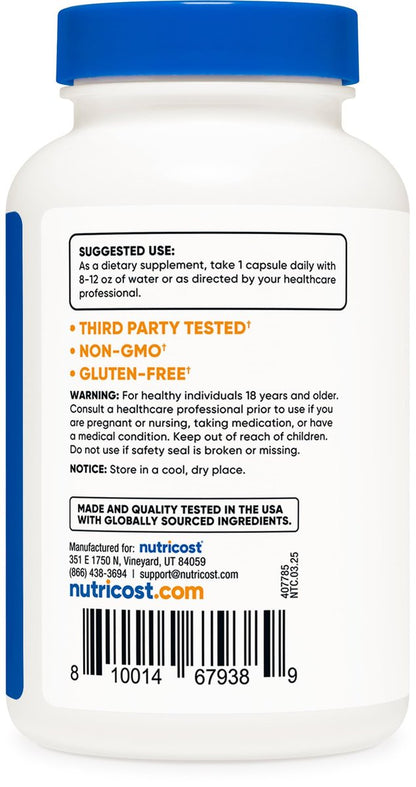 Nutricost L-Tryptophan 500mg, 120 Kapseln – mit BioPerin, glutenfrei, nicht-GVO