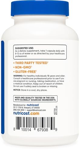 Nutricost L-Tryptophan 500mg, 120 Kapseln – mit BioPerin, glutenfrei, nicht-GVO