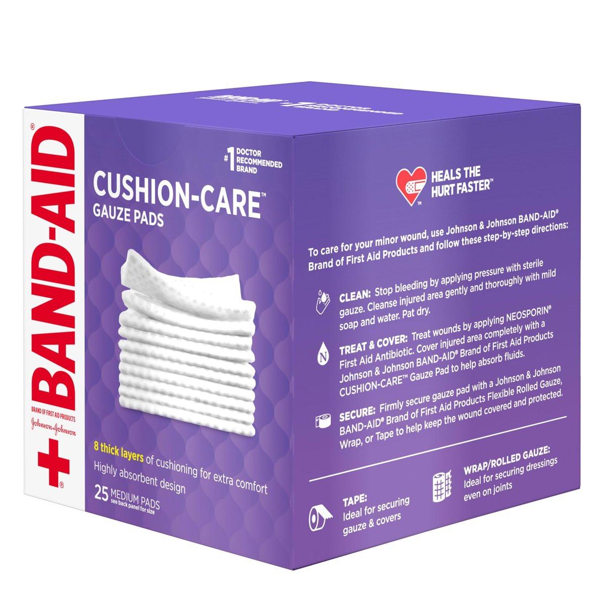 BAND-AID Cushion Care Sterile Gazekompressen – 25 Stück, 7,5 x 7,5 cm, für kleine Schnitte, Schürfwunden und Verbrennungen