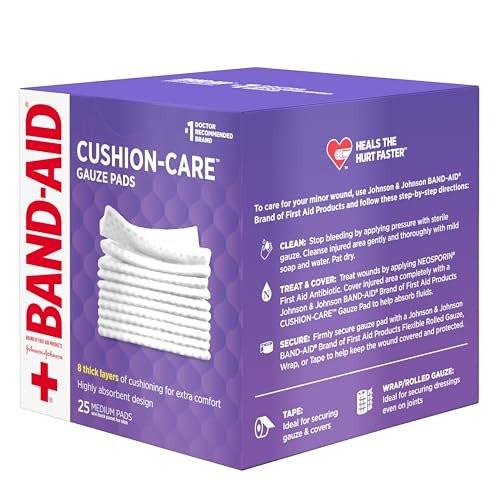 BAND-AID Cushion Care Sterile Gazekompressen – 25 Stück, 7,5 x 7,5 cm, für kleine Schnitte, Schürfwunden und Verbrennungen