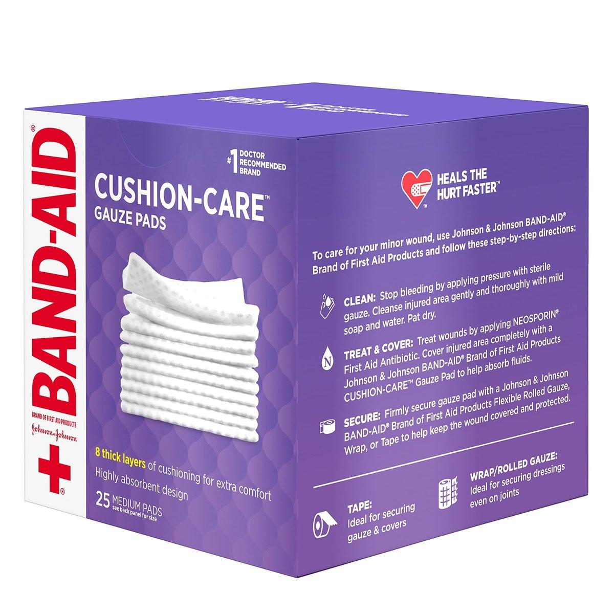 BAND-AID Cushion Care Sterile Gazekompressen – 25 Stück, 7,5 x 7,5 cm, für kleine Schnitte, Schürfwunden und Verbrennungen
