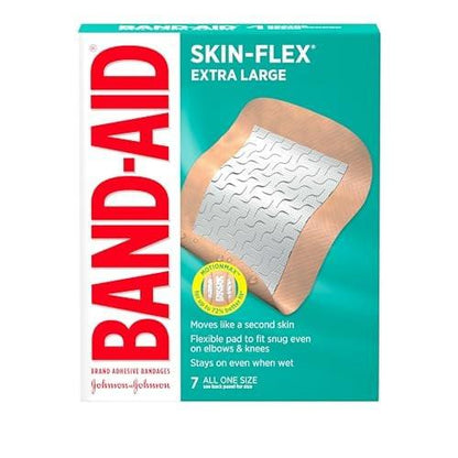 BAND-AID Brand Skin-Flex Wundpflaster für Erste Hilfe und Wundversorgung bei kleinen Schnittwunden, Schürfwunden und Verbrennungen, flexible sterile Pflaster für Finger und Knie, extragroß, alle eine Größe, 7 Stück