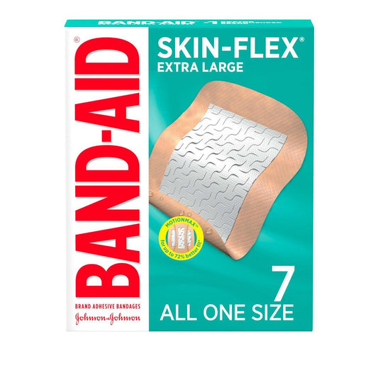 BAND-AID Brand Skin-Flex Wundpflaster für Erste Hilfe und Wundversorgung bei kleinen Schnittwunden, Schürfwunden und Verbrennungen, flexible sterile Pflaster für Finger und Knie, extragroß, alle eine Größe, 7 Stück