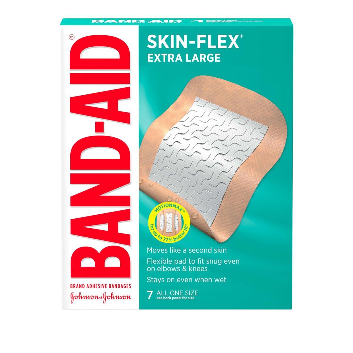 BAND-AID Brand Skin-Flex Wundpflaster für Erste Hilfe und Wundversorgung bei kleinen Schnittwunden, Schürfwunden und Verbrennungen, flexible sterile Pflaster für Finger und Knie, extragroß, alle eine Größe, 7 Stück