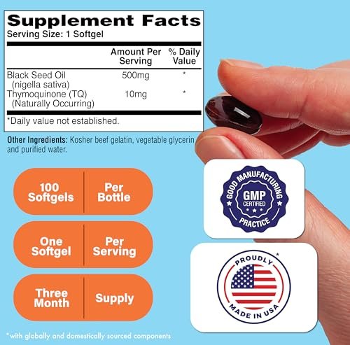 Schwarzkümmelöl 500mg – 100 Weichkapseln | Hochdosiert mit 2% Thymochinon | Kaltgepresst & Bio | Laborgeprüft, Nicht-GVO, Glutenfrei, Sojafrei