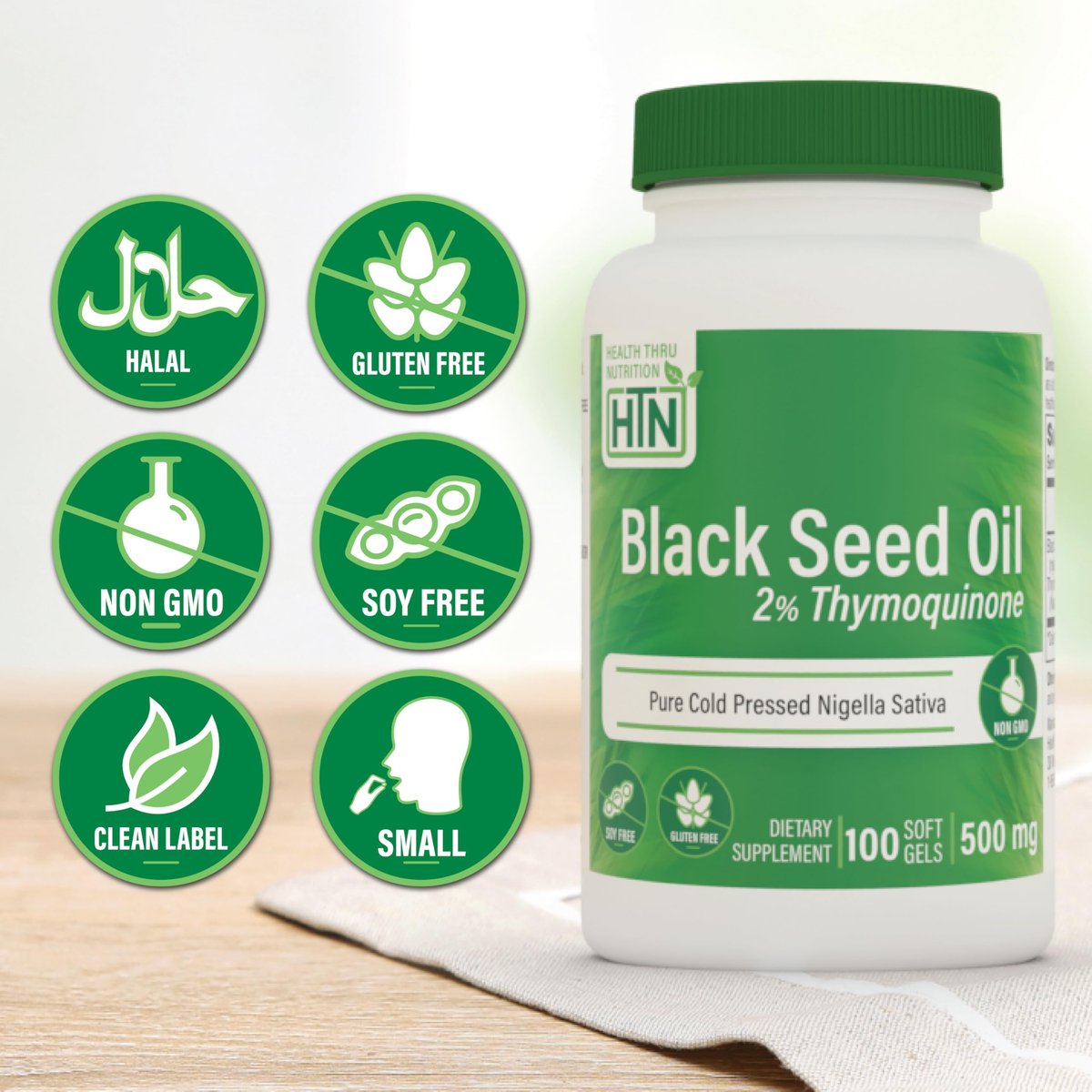 Schwarzkümmelöl 500mg – 100 Weichkapseln | Hochdosiert mit 2% Thymochinon | Kaltgepresst & Bio | Laborgeprüft, Nicht-GVO, Glutenfrei, Sojafrei