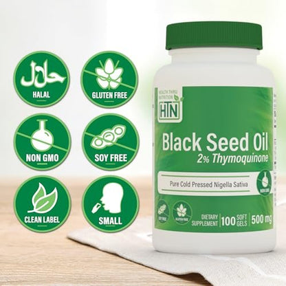 Schwarzkümmelöl 500mg – 100 Weichkapseln | Hochdosiert mit 2% Thymochinon | Kaltgepresst & Bio | Laborgeprüft, Nicht-GVO, Glutenfrei, Sojafrei