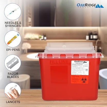 Oakridge Products Transparenter Sharps-Behälter für den Heimgebrauch und Profis 5,4 Quart (1er-Pack), berührungslose Entsorgung von Nadeln und Spritzen, drehbarer Deckel, CDC-zertifiziert