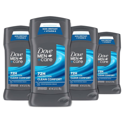 Dove Men+Care Antitranspirant Deodorant Stick 4er-Pack Clean Comfort 72h Schutz gegen Schweiß und Geruch mit 1/4 Feuchtigkeitscreme 2,7 oz