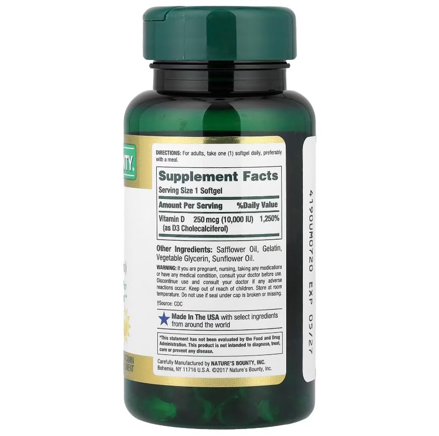 Nature's Bounty Ultra Strength D3-10.000 IE, 72 Weichkapseln (2er-Pack)