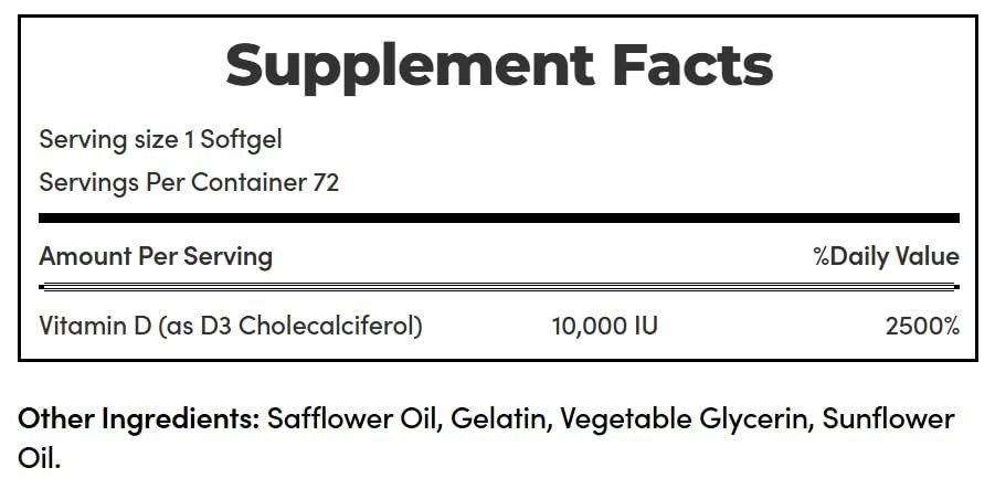 Nature's Bounty Ultra Strength D3-10.000 IE, 72 Weichkapseln (2er-Pack)