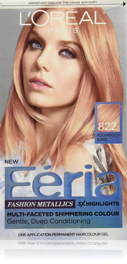 L'Oreal Paris Feria Multi-Faceted Shimmering Permanente Haarfarbe, 822 Roségold (Mittel-Irisierendes Blond), 1er Pack