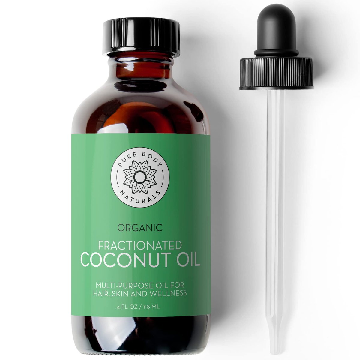 Bio fraktioniertes Kokosöl für Haut und Haar, 118 ml - Trägeröl zur Verdünnung ätherischer Öle, Haarpflege & Feuchtigkeitspflege
