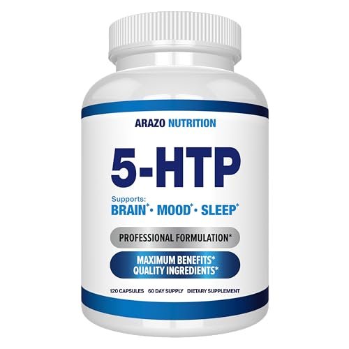 5-HTP 200 mg pro Portion plus Calcium für Stimmung und Schlaf – Unterstützt eine ruhige und entspannte Stimmung – 99 % hohe Reinheit – 120 Kapseln – Arazo Nutrition