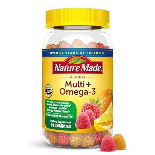 Nature Made Multivitamin + Omega-3 Gummis für Frauen und Männer, tägliche Nährstoffversorgung, 80 Erwachsenen-Gummivitamine, 40-Tage-Vorrat