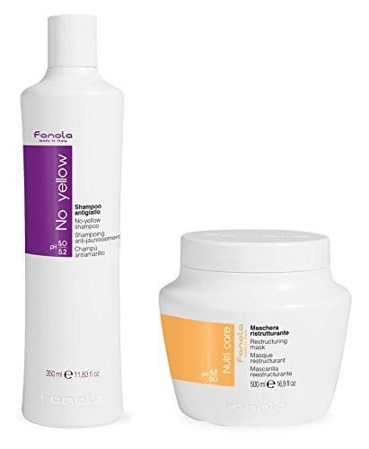 Fanola No Yellow Shampoo 350 ml & Fanola Nutri Care Restructuring Mask 500 ml – Pflegeset für blondes und gesträhntes Haar