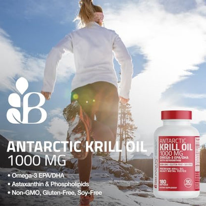 Bronson Antarktisches Krillöl 1000 mg mit Omega-3-Fettsäuren EPA, DHA, Astaxanthin und Phospholipiden – 60 Weichkapseln